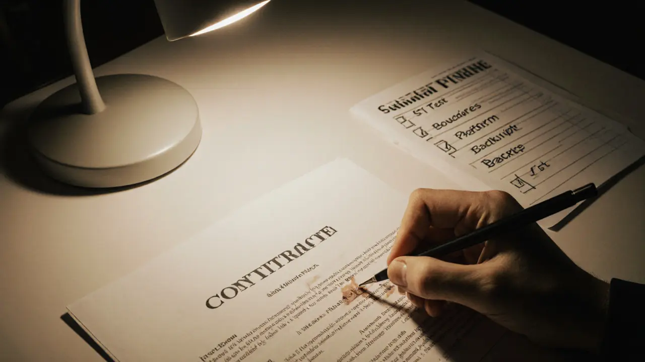 A hand signing a contract with a safety checklist nearby.