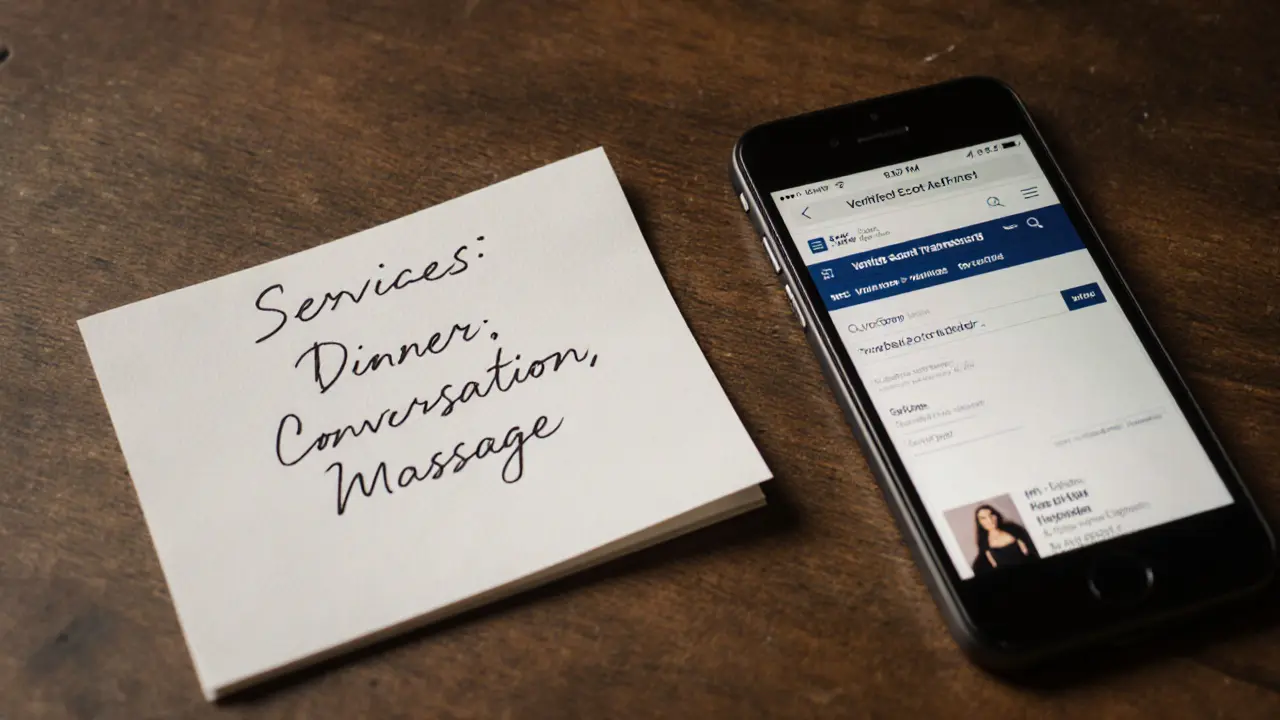 A handwritten service note and smartphone showing a verified directory.