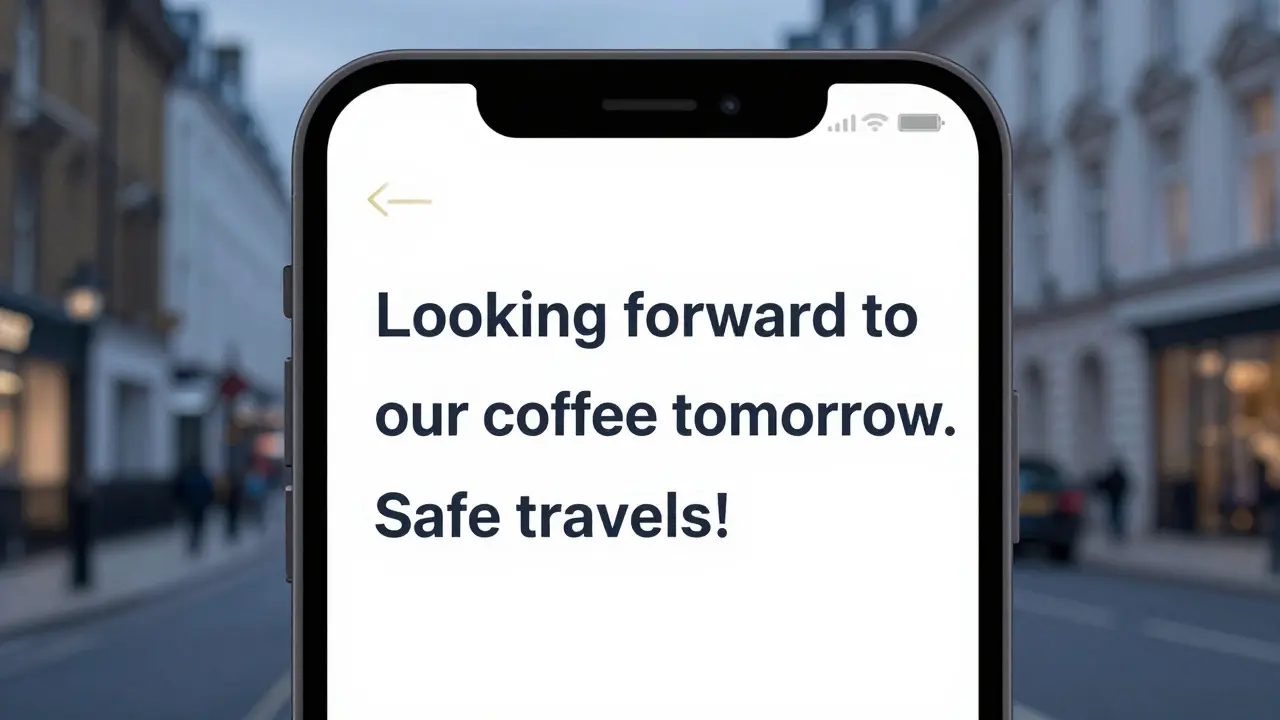 Smartphone screen showing a private, polite message exchange about a future meeting.