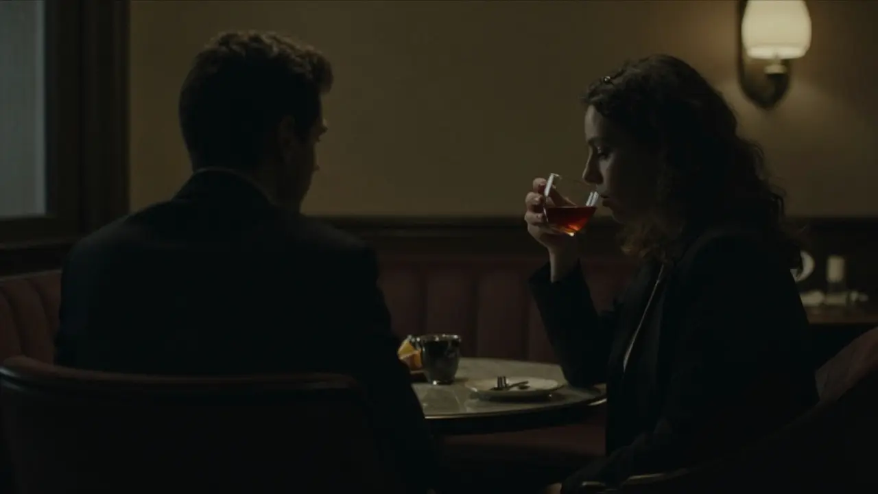 Two blurred figures sitting quietly together in a dim lounge, embodying respectful companionship.